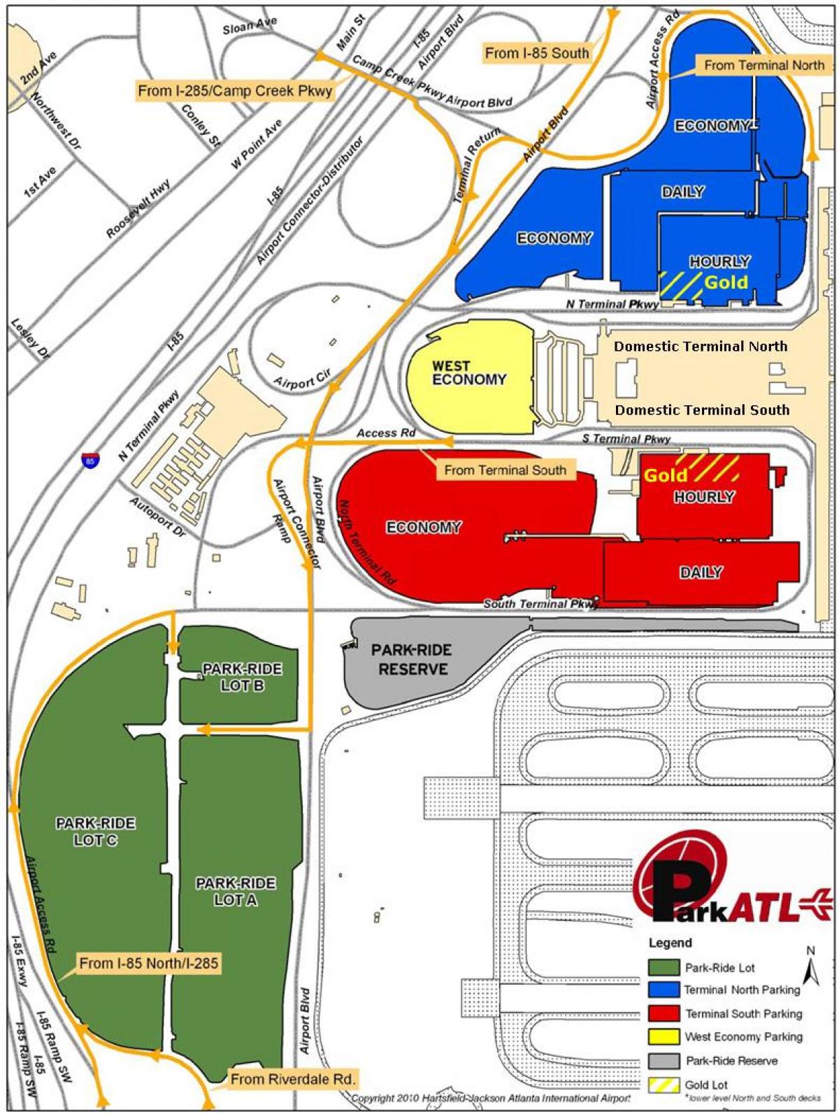 亚特兰大哈兹菲尔德机场停车场的地图