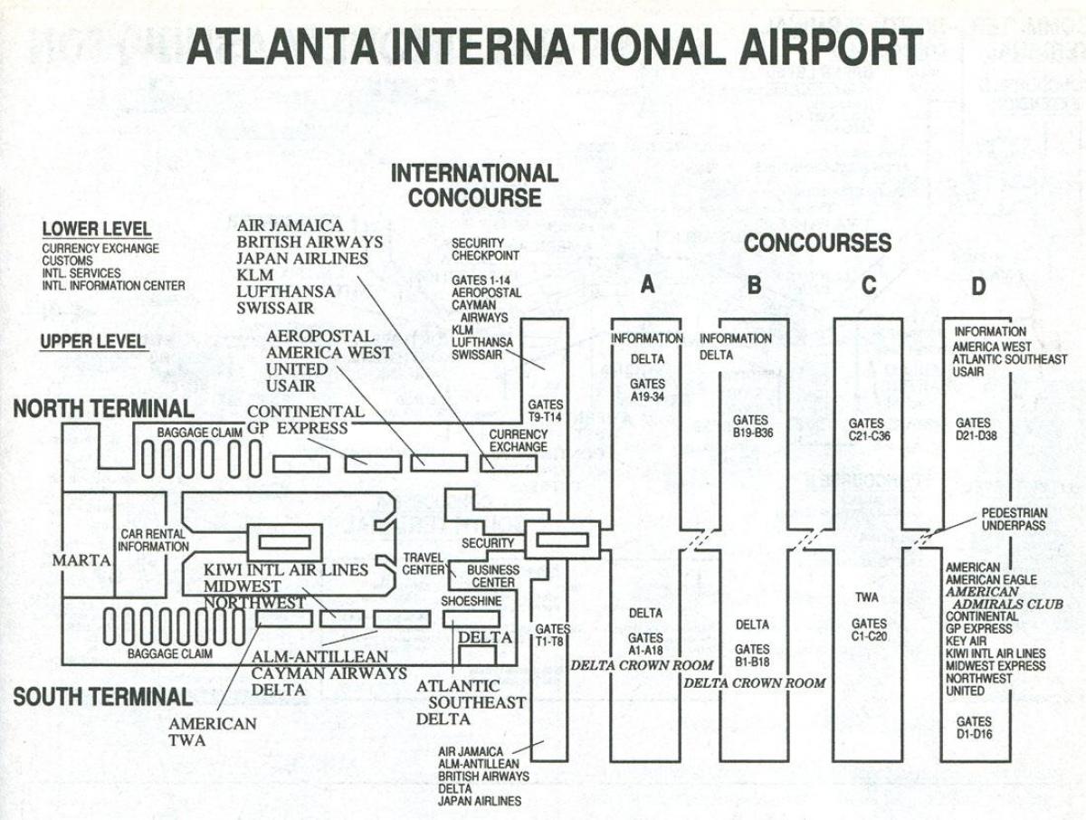亚特兰大的国际机场终端的地图